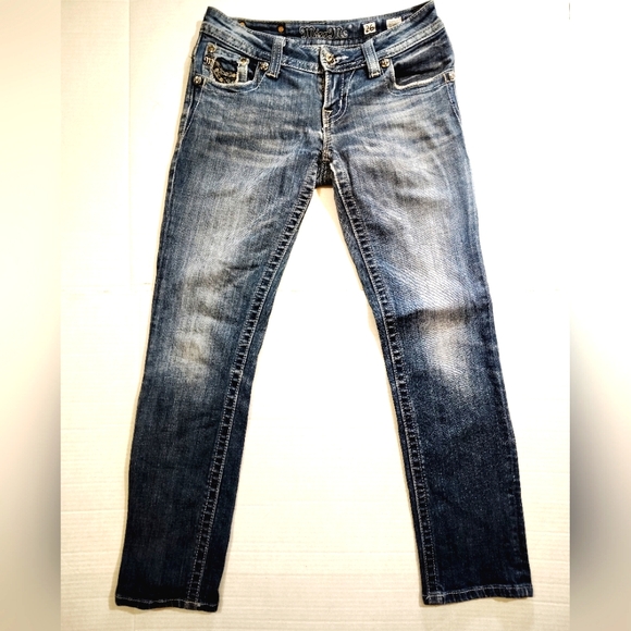 Miss Me Ankle Skinny Jeans,Women Blue Denim+Silver Studs,Distressed,Pockets, 26 - Picture 3 of 14